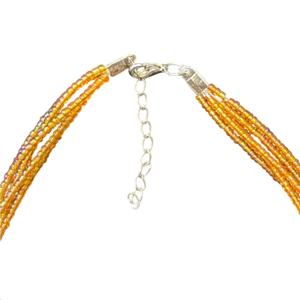 Multi-Strand Gold Beaded Necklace with Mother-of-Pearl Pendant - Picture 4 of 4